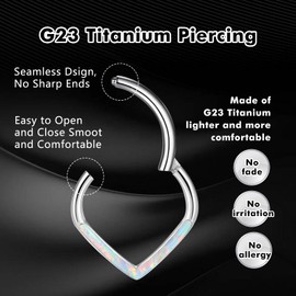 ESHIONER G23 Titanium Septum Piercing Helix Ring Nose Piercing Ring Nose Ring Piercing Ear Nostril Tragus Conch Daith Clicker Lip Piercing Nose Rings Opal Hypoallergenic Gold Silver 18G 16G 6 mm / 8