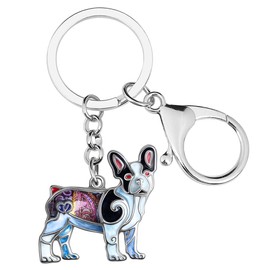 NEWEI Enamel Cute French Bulldog Keyring Key Ring for Women Girls Pet Dog Purse Charm, ebony