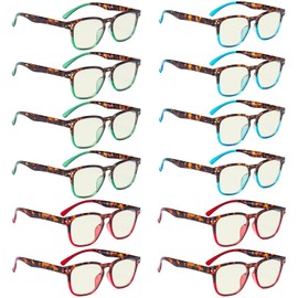 Eyekepper 12 pack Blue Light Blocking Reading Glasses Tortoise Splicing Computer Readers Women +3.50