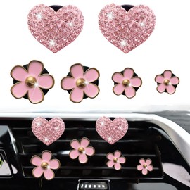 FORVE 6 Pieces Pink Heart and Flower Car Air Freshener Vent Clip,Car Diffuser Vent Clip RhinestoneDiamondCarInteriorDecoration,Lovely ladies car accessories