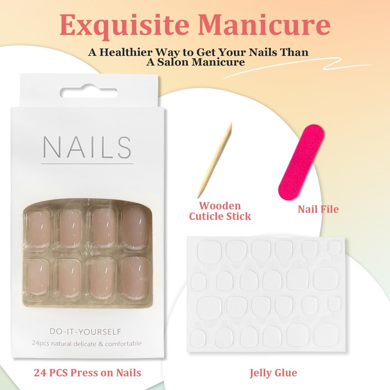 Pack of 24 False Nails, Short Square, French Pure Colour