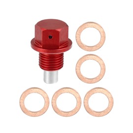 X AUTOHAUX 1 Set M12x1.25 Magnetic Oil Drain Plug with 5 Washer for Car Red
