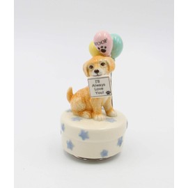 Cosmos Gifts Fine Porcelain Golden Retriever Puppy Dog with Balloons and I Will Always Love You Sign, (Music Tune: How Much is That Doggie in The Window) 5-3/8" H