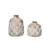 Creative Co-Op Terra-Cotta Vases with Raised Rectangles Pattern, Cream, Set