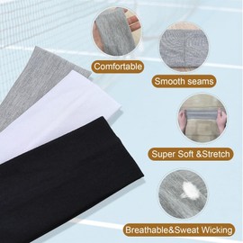 Headbands for Women, Sports Elastic Sweat Yoga Hairbands, Cotton Soft Thin Headband Non-Slip Hair Wrap for Workout Running Yoga Sport, 3 Pack Black White Gray