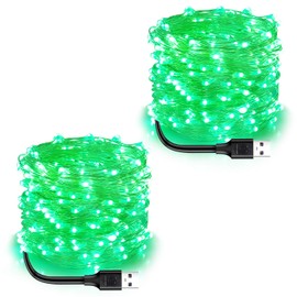 Blingstar Fairy Lights 2 Pack USB Powered String Lights 33Ft 100LED Christmas Lights Silver Wire Decorative Firefly Lights for Holiday Bedroom Wall Christmas Tree Wreath Craft Indoor Decoration, Green