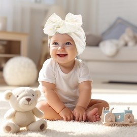 Marjoramy 4 Pcs Newborn Baby Hats,Beanie Bow Infant Caps,Baby Hospital Hat,Infant Baby Hat with Bow,Soft Cute Infants Baby for Newborn 0-24months