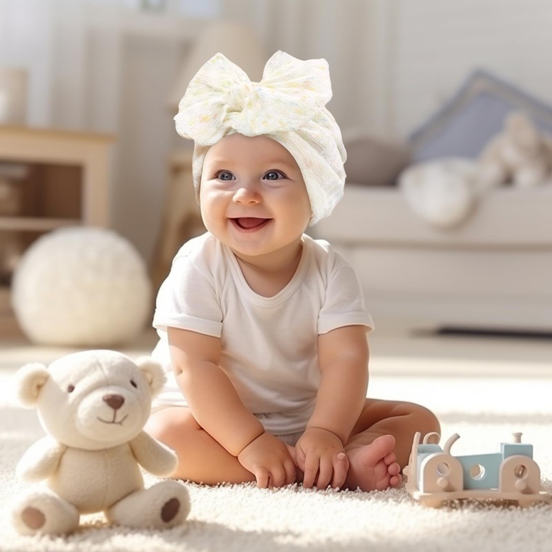 Marjoramy 4 Pcs Newborn Baby Hats,Beanie Bow Infant Caps,Baby Hospital