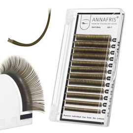 ANNAFRIS Eyelash Extensions, Ellipse Flat 0.15 C Curl, 8-15 mm, Colourful Eyelash Extensions, Individual Eyelashes for 1:1 Silk Split Tips Eyelashes (0.15C, 8-15 mm, Green Brown)
