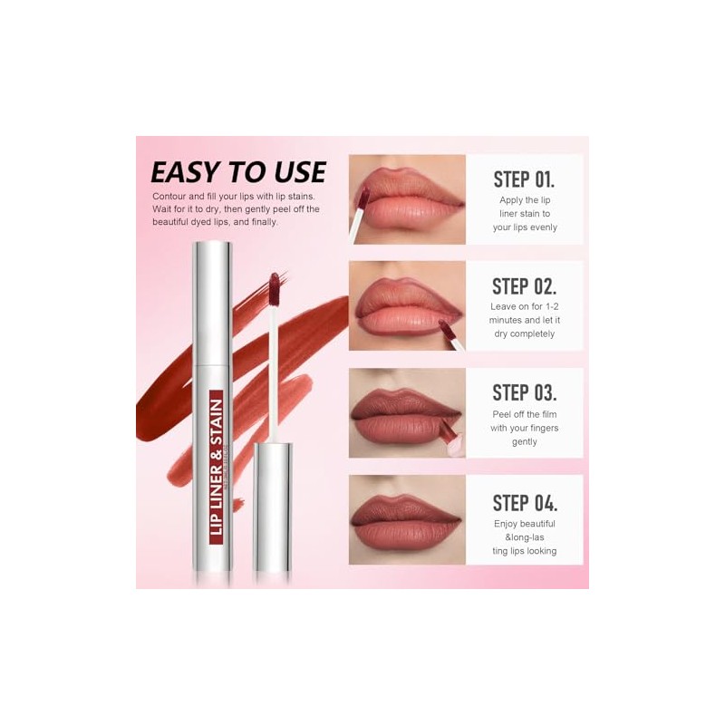 3 Piece Peel Off Lip Liner Stain Set, Removable Lip