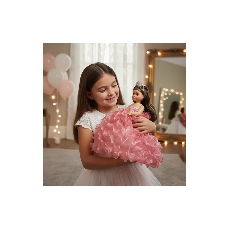 Muñeca Lacio Quinceañera Xv Mil Hojas Bva Rosa Palo