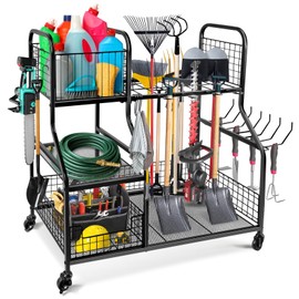 Kalolary Garden Tool Organizer for Garage, Multi-Function Yard Tool Organizer, Storage Holder Cart, Garden Tool Stand for Garden Shed Garage Yard Basement Lawn