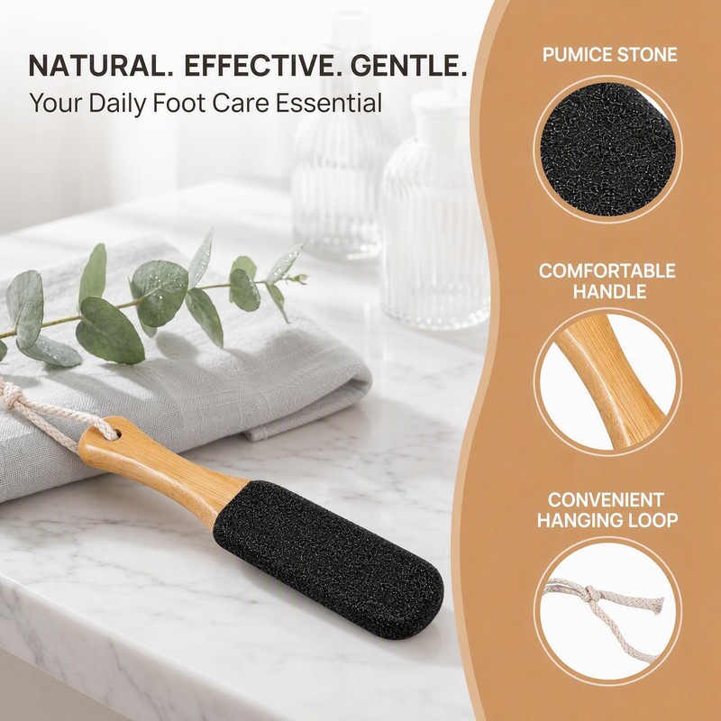 Elovara Pumice Stone Exfoliating Foot File with Ergonomic Wooden Handle