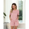 EISHOPEER Couples Knit Ribbed Sleepwear Short Sleeve Top & Shorts