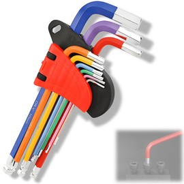 TANGRUl 9 Piece Colorful Hex Wrench Set with Double Head Design (Ball Head + Flat Head) CR-V Chrome Vanadium Steel Size Covers 1.5-10mm Suitable for Hexagonal Repair Work Support DIY Repairing