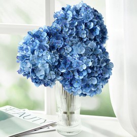 ZYTUYO 3PCS Dark Blue Hydrangea Artificial Flowers 25.6" Large Fake Hydrangeas Flowers with Stems Faux Silk Bouquet for Indoor Home Decor Table Wedding Party Floral Outdoor Centerpieces