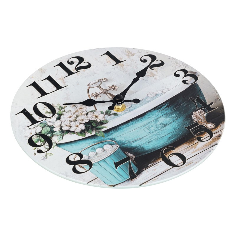 Horizent Bathroom Wall Clock,Rustic Style Waterproof Glass Wall Clock for