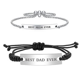 Kisseason Best Mom Ever Gift Bracelet for Women Mothers Day Gift Jewelry, Best Dad Ever Gift Bracelet for Men Fathers Day Gift Jewelry