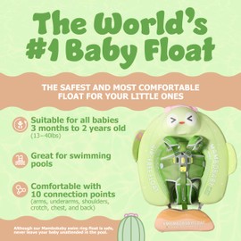 MAMBOBABYFLOAT Sunny Navigator Baby Pool Float with Canopy 2025 — Safe, Comfortable, Adjustable Float w/Sun Protection, Air-Free Foam Technology, 5-Way Buckle System - Cactus Bloom, Green