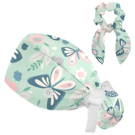 Nurses Tie Back Hat with Buttons, Scrub Caps Aesthetic Butterfly Surgical Hat for Women,One Size