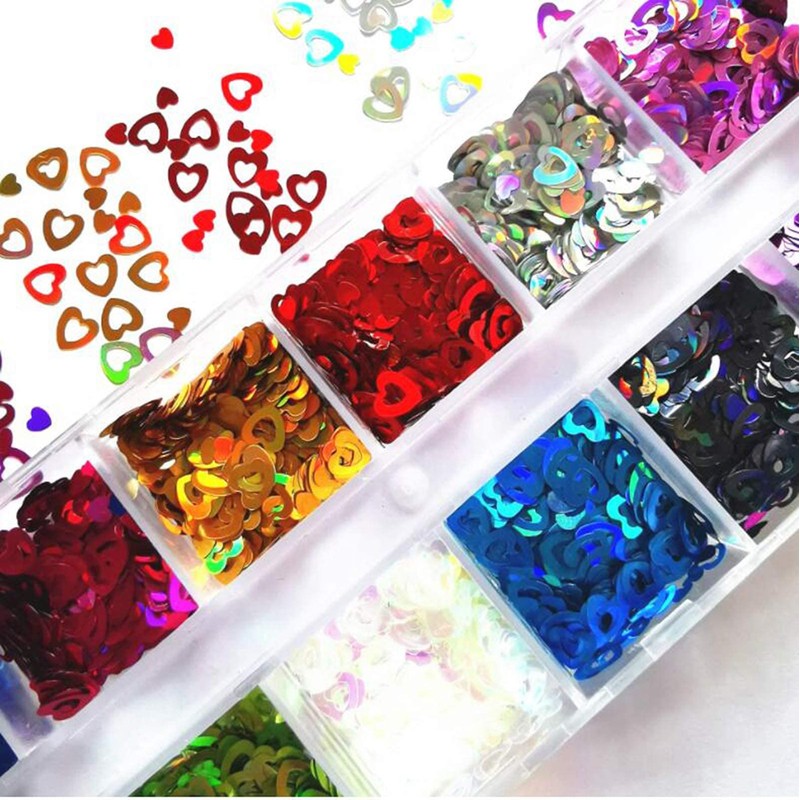 24 Colors Heart Nail Glitter Sequins Holographic Hearts Chunky Glitters