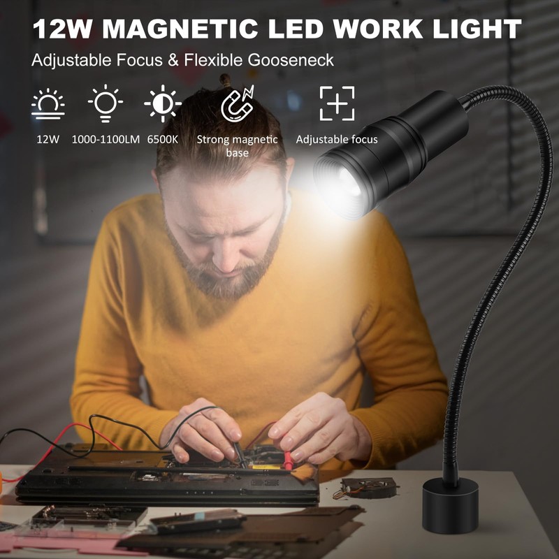 12W Magnetic Base LED Work Lamp With Adjustable Focus and