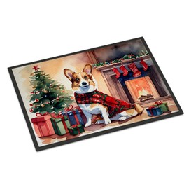 Caroline's Treasures DAC2637MAT Corgi Cozy Christmas Doormat Front Door Mat Indoor Outdoor Rugs for Entryway, Non Slip Washable Low Pile, 18H X 27W