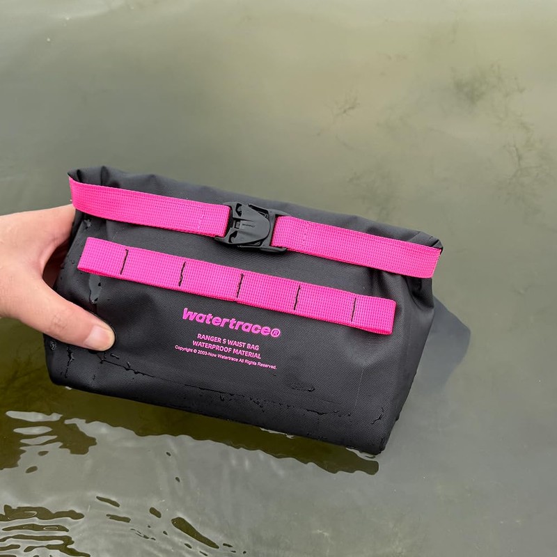 Watertrace Waterproof Waist Bag, 2L Capacity, Roll Top, Black/Pink/White/Purple, Outdoor,