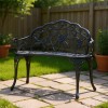 Metal Garden Bench 38.8 Inches With Backrest Armrests Traditional Style