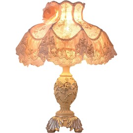 Pink European Style Desk Lamp with Fabric Shade,Victorian Table Lamp with E27 Bulb and Button Switch European Vintage Lamps for Bedroom Living Room Office Study