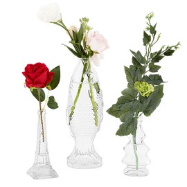 PH PandaHall 3 Styles Glass Vase Christmas Tree Shaped Vase Fish Shaped Glass Vase Tower Vase Clear Bottle Container Cute Bud Vase for Flowers Plants Christmas Party Home Wedding Tabletop Decor