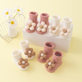 Belsmi Baby Girls Socks Non Slip Grips Princess Flower Ankle Crew Infant Summer Newborn Toddler Kids Anti Skid Socks (US, Age, 0 Months, 6 Months, White Pink)