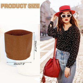 sourcing map Purse Organizer Insert, 8" x 8" Portable Felt Organizer Bags Round Multiple Compartments Purse Liner for Bucket Bag, Domed Satchel, Tote Bag, Handbag Shaper, Camel