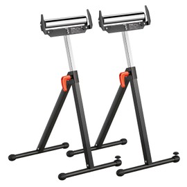VEVOR 2-Pack Stands 250 lbs Load Capacity, 27-43 in Adjustable Height, Folding Heavy Duty with Polished Steel Roller Head & Edge Guides, for Table Saw Outfeed Woodworking Extension Support, Black