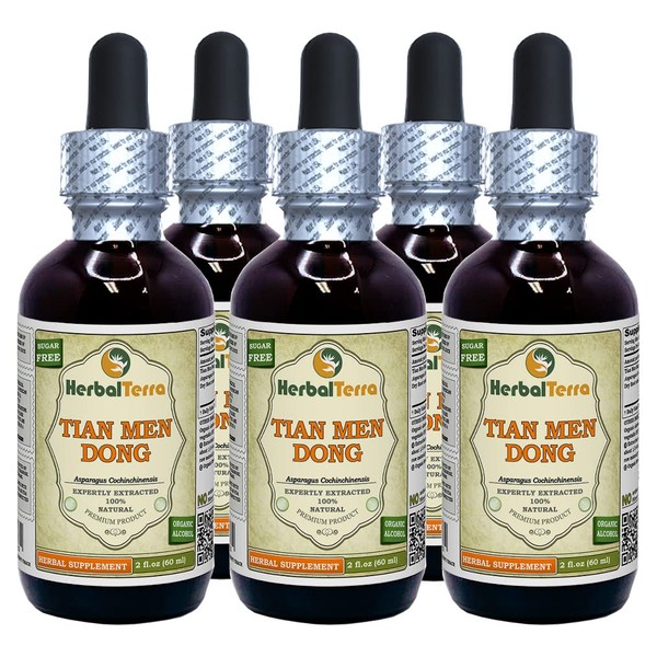 Tian Men Dong, Asparagus (Asparagus Cochinchinensis) Tincture, Dried Root Powder Liquid Extract (Brand Name: HerbalTerra, Proudly Made in USA) 5x2 fl.oz (5x60 ml)