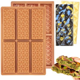 2 Pcs Chocolate Bar Molds Silicone Pyramid Shape Dubai Chocolate Molds for Filling Pistachio,Caramel,Jam,Wax Melts Diamond Candy Mold