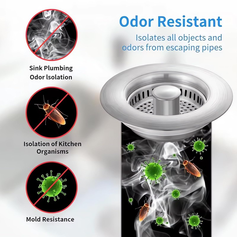 Naturezhen Universal 3-in-1 Kitchen Sink Drain Strainer, 304 All Stainless