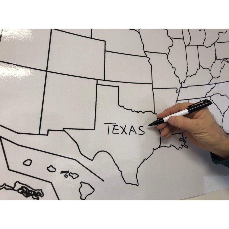 Blank US Map Laminated Dry Erase Poster, Reusable United States