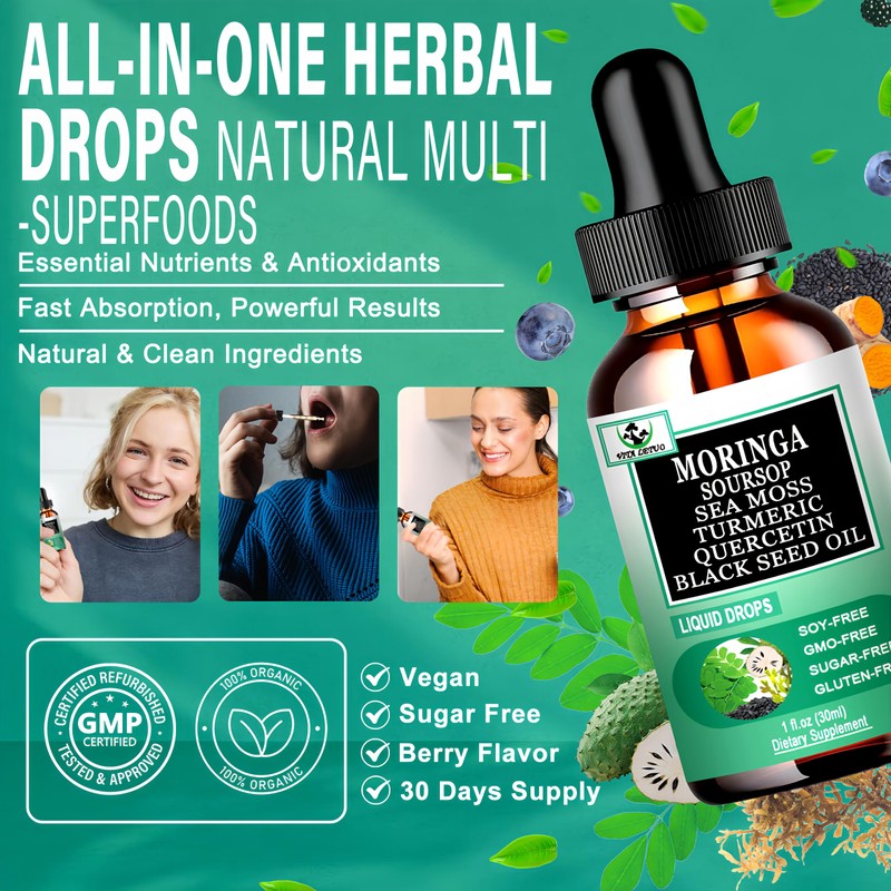 Moringa Drops,Pure Moringa Oleifera Liquid Extract with Soursop Sea Moss