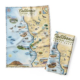 Xplorer Maps California Central Coast State Parks Map Decorative Flour Sack Kitchen Tea Towel - 100% Cotton - 18" x 24"