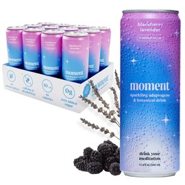Drink Your Meditation Moment Botanical Soda Soft Drink (Shark Tank) - SPARKLING Non Alcoholic Drinks | Blackberry Lavender | L-Theanine & Ashwagandha for Calm & Clarity | 0 Added Sugar 0 Caffeine | 12-pack