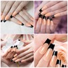 24PCS Black French Press On Nails, Long Square French Tip