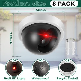 Kanayu 8 Pack Dummy Fake Camera CCTV Dome Fake Security with Flashing Red LED Light Wireless Surveillance Dummy CCTV for Outside Decoy Camera with Screws Tape for Indoor Outdoor Home (White)