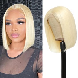 Bob Wig Human Hair 13x4 Lace Front Wigs Human Hair Pre Plucked with Baby Hair 150% Density Short Bob Wigs for Women Straight Bob Frontal Wigs Human Hair Natural Color(12inch, natural bob wig) (10, 613#)