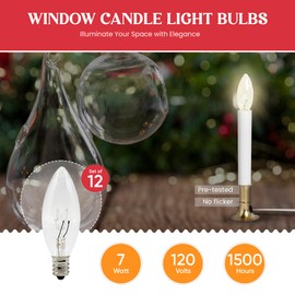 Creative Hobbies Creative Hobbies? Replacement Light Bulbs for Electric Candle Lamps, Window Candles, & Chandeliers - 7 Watt Candelabra (E12), Clear Incandescent, Steady Burning, 120v 7w Bulb - Pack of 12