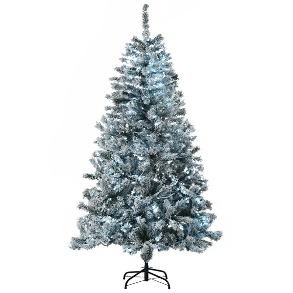 HOMCOM 6FT Prelit Artificial Christmas Tree with Snow Flocked Branches