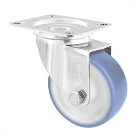Wagner 04668001 Soft Swivel Castor Diameter 80 mm, Height 105 mm, Galvanised Steel, Blue/White, Mounting Plate 85 x 105 mm, Load Capacity 50 kg