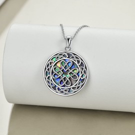 VONALA Viking Celtic Triskele Trinity Knot/Cross Necklace with Abalone Shell Sterling Silver Good Luck Irish Jewellery for Women, Sterling Silver