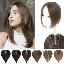 Hair Toppers for Thinning Hair Women Real Hair Real Human Hair 10 Inch Hair Toppers for Women Human Hair Upgrade Swiss Base Hair Topper Hair Pieces for Women (Medium Auburn Brown)