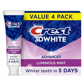 Crest 3D White Toothpaste, Advanced Luminous Mint, Teeth Whitening Toothpaste, 3.7 Oz (Pack of 4)